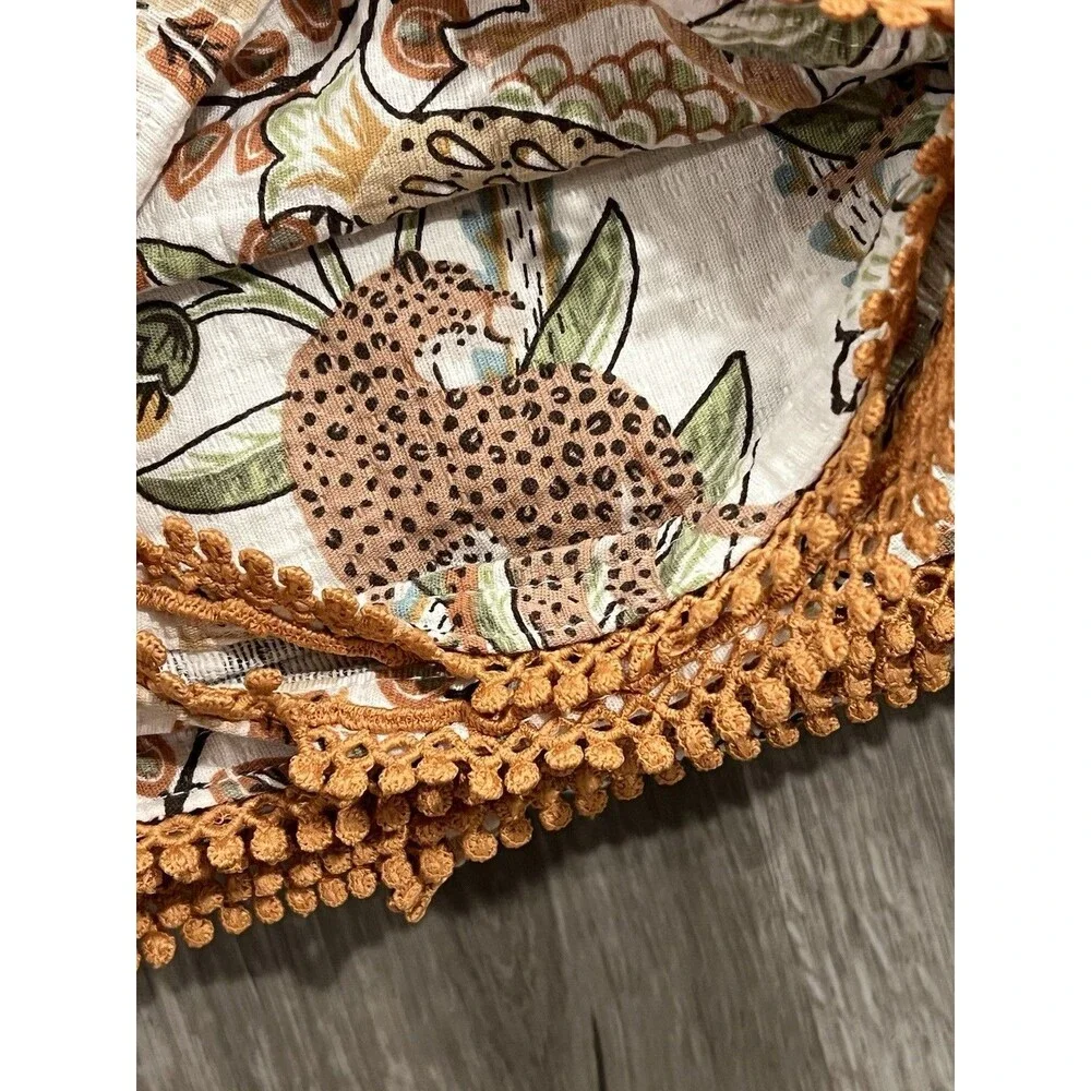 VESELKA HOME SHOWER CURTAIN 100% COTTON Cheetah Brown Floral Trim Detail New